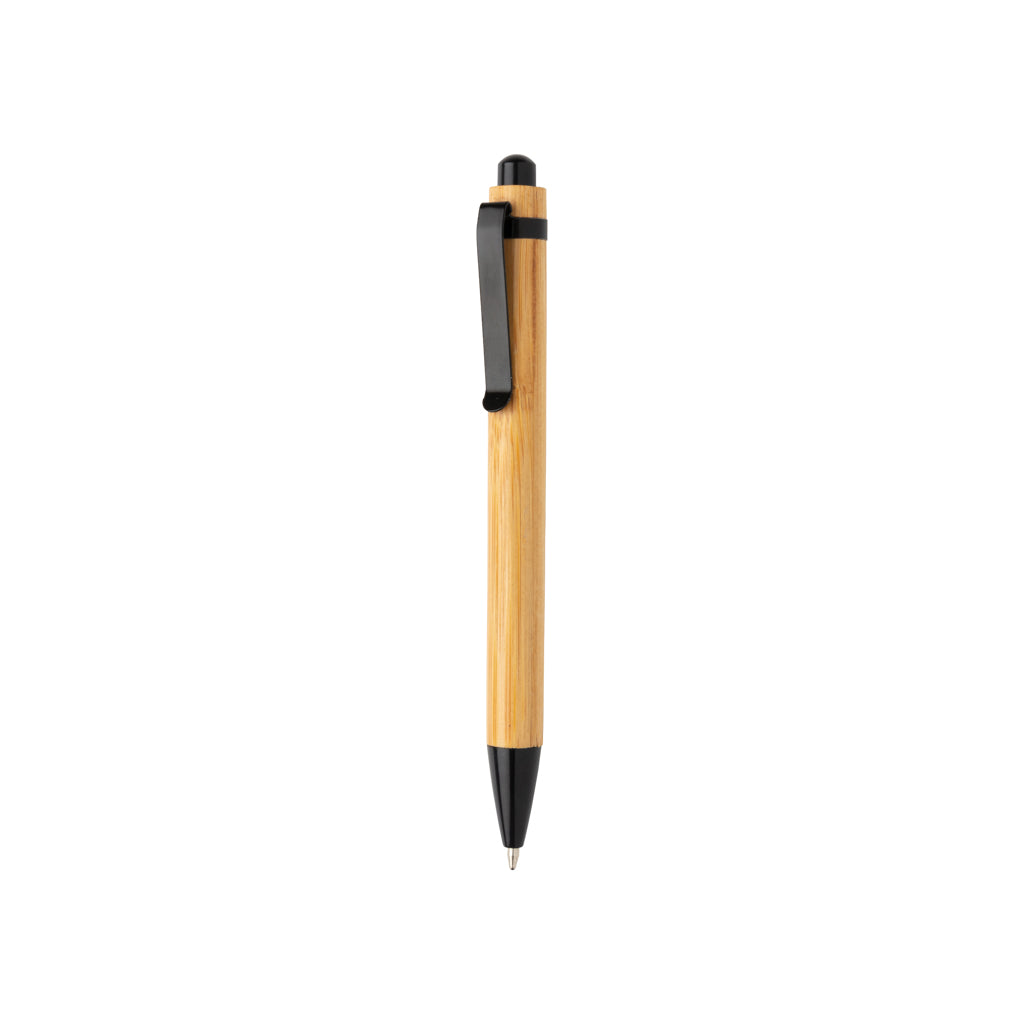 Balpen van bamboe met metalen clip, zwart