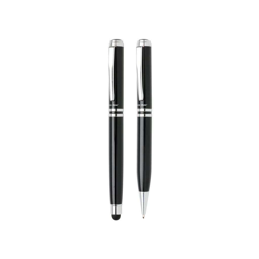 Pennenset met rollerball en balpen in lederen etui, zwart