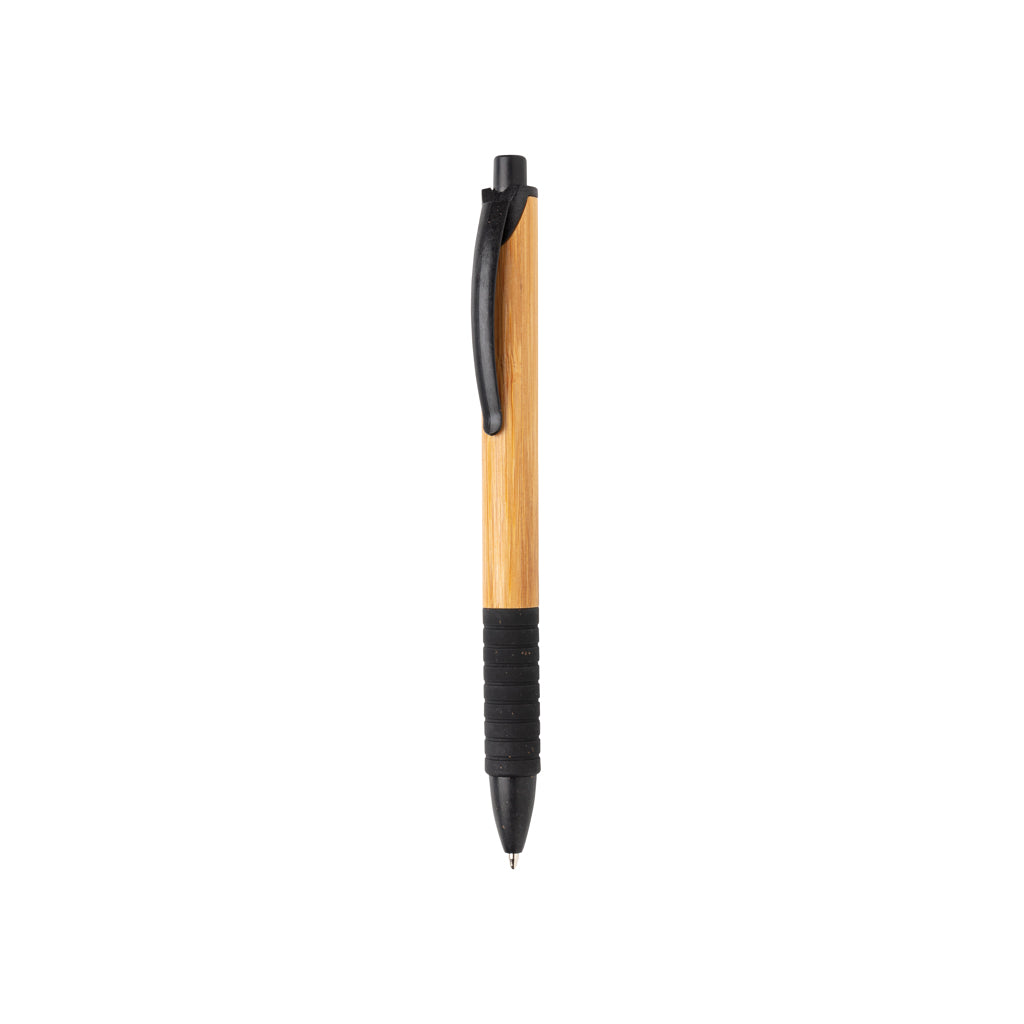 Balpen van bamboe met tarwestro details, zwart