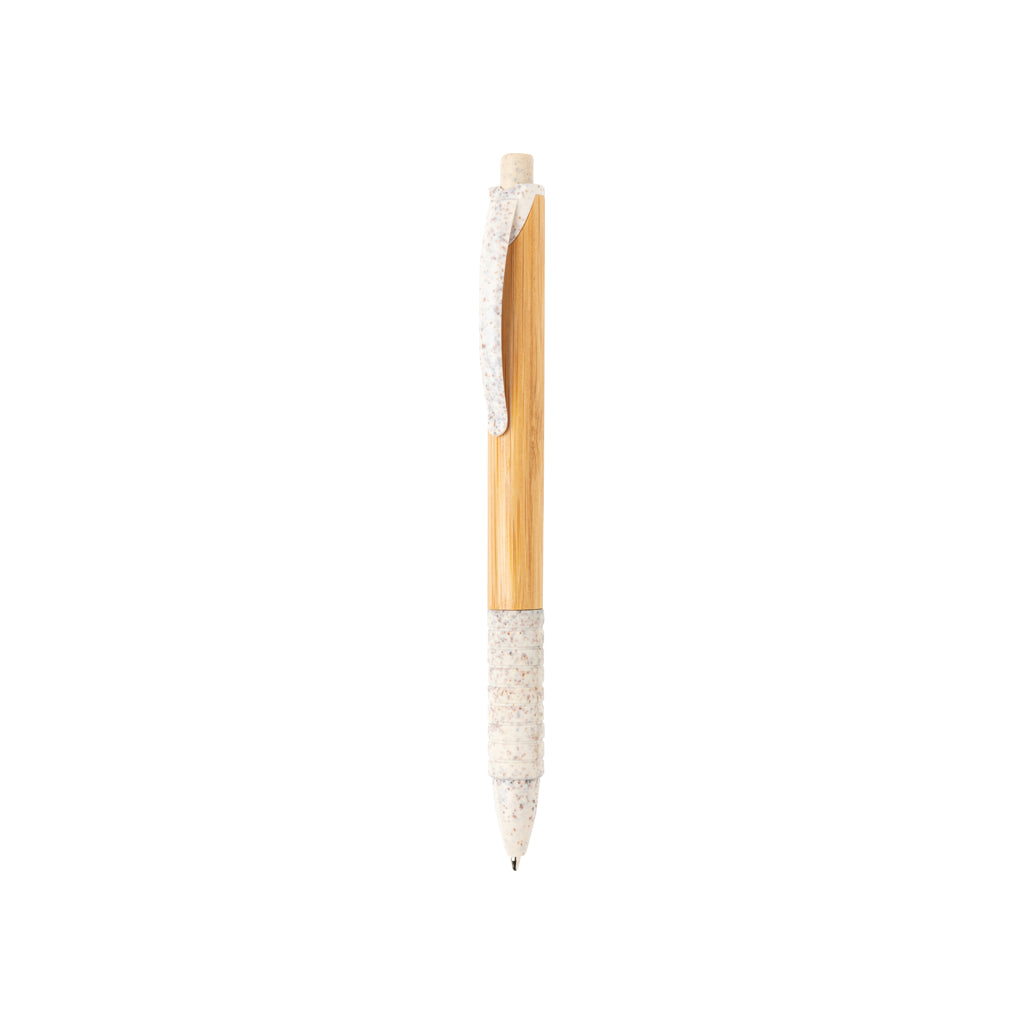 Balpen van bamboe met tarwestro details, wit