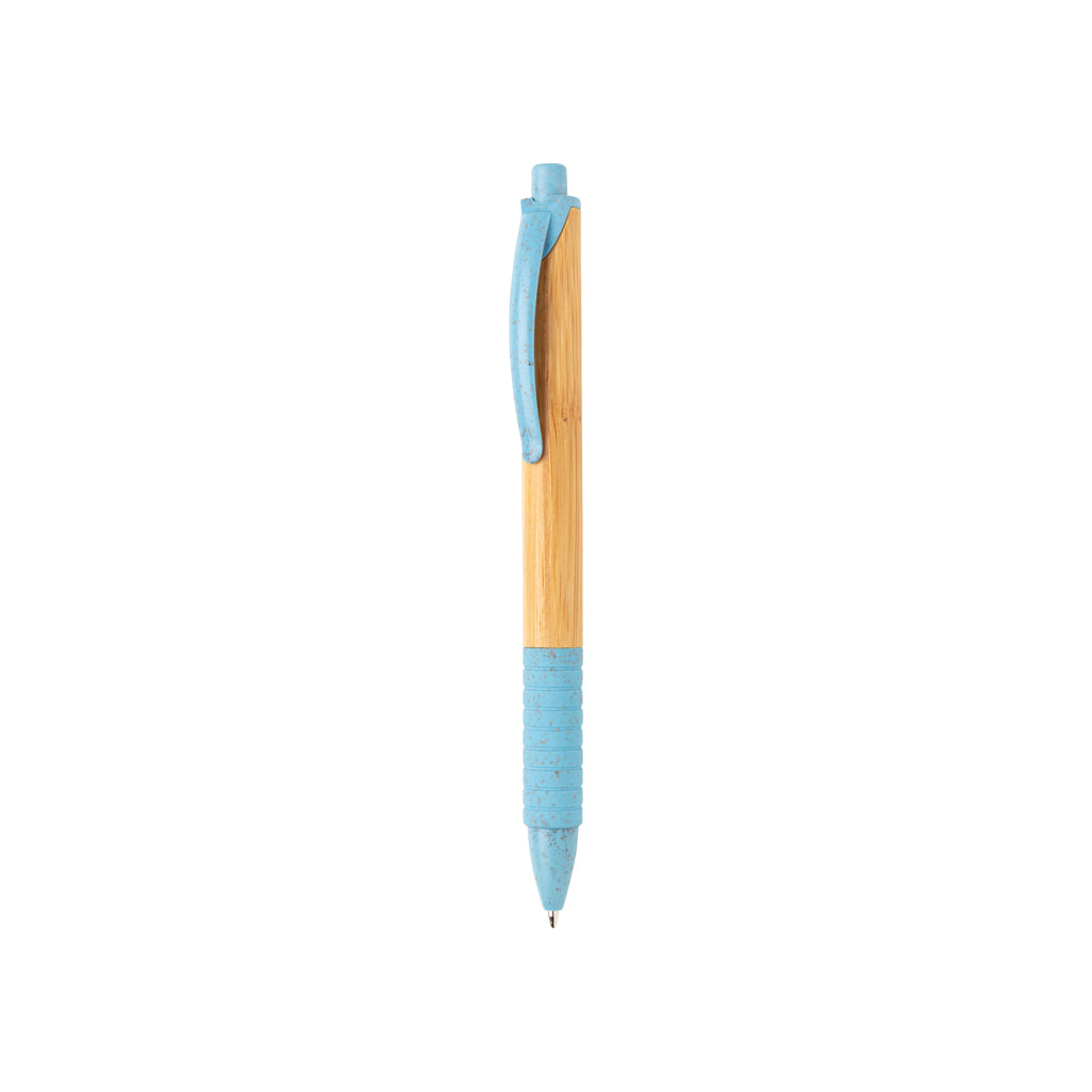 Balpen van bamboe met tarwestro details, blauw