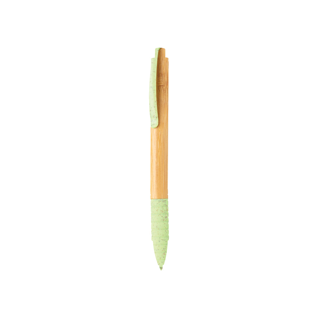 Balpen van bamboe met tarwestro details, groen