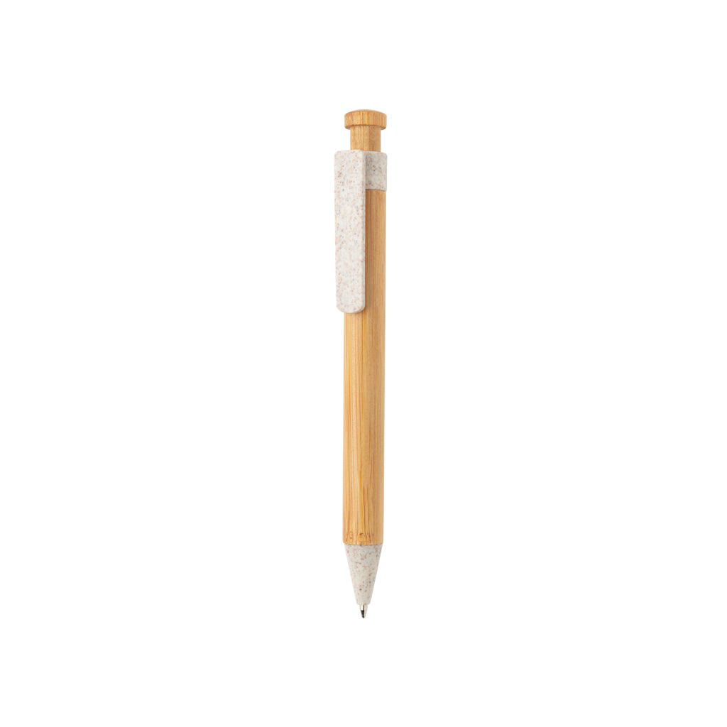 Bamboe pen met tarwestro clip, wit