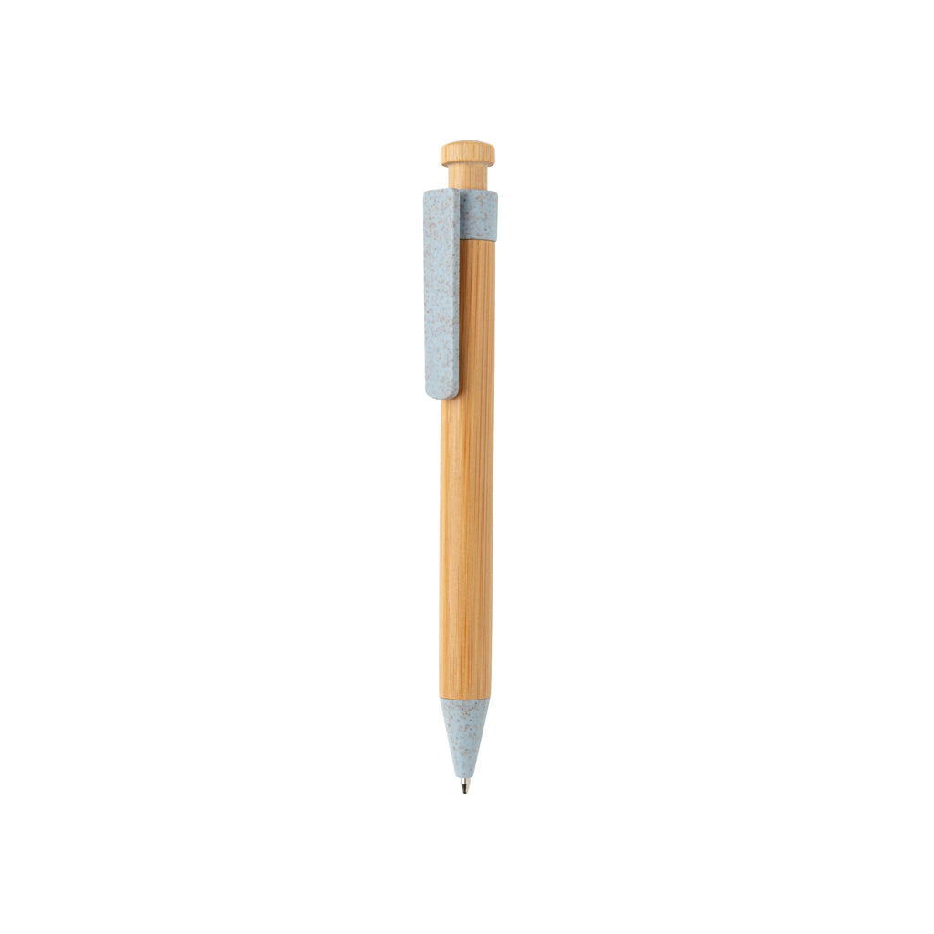 Bamboe pen met tarwestro clip, blauw
