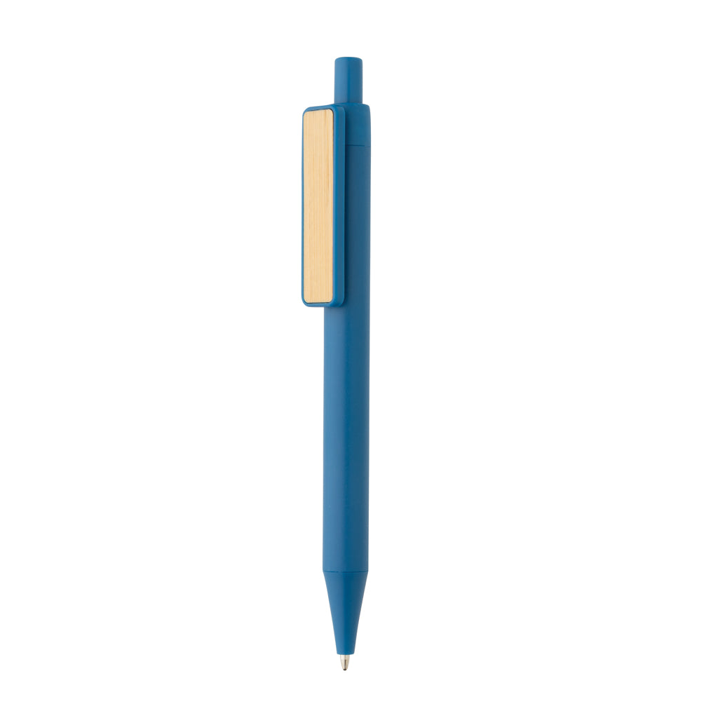 Balpen van gerecycled ABS met bamboe clip, blauw