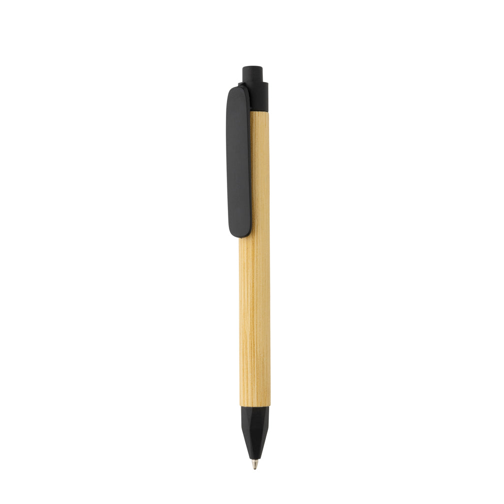 Balpen van gerecycled papier met tarwestro clip, zwart