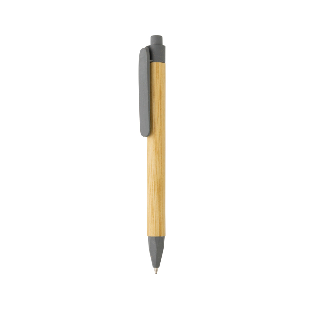 Balpen van gerecycled papier met tarwestro clip, grijs
