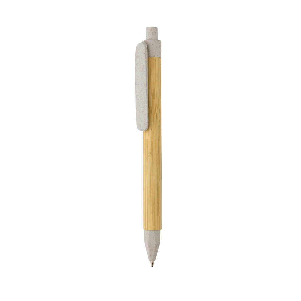Balpen van gerecycled papier met tarwestro clip, gebroken wit