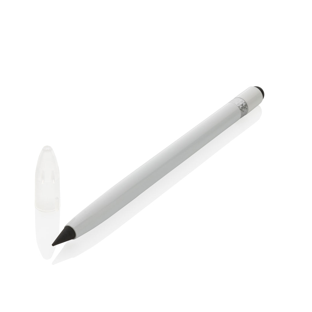 Inktloze pen van aluminium met gum, tot 20.000 m, wit