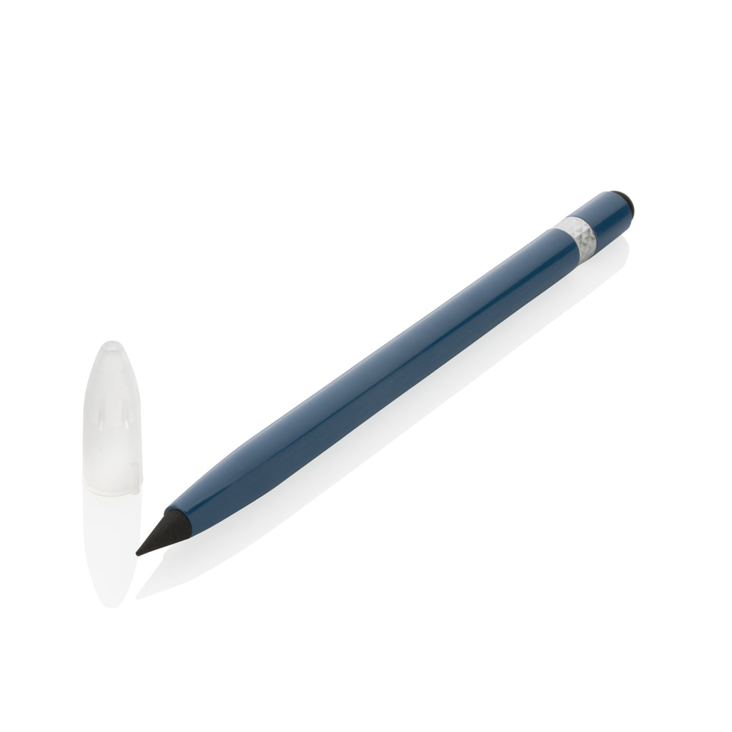 Inktloze pen van aluminium met gum, tot 20.000 m, blauw