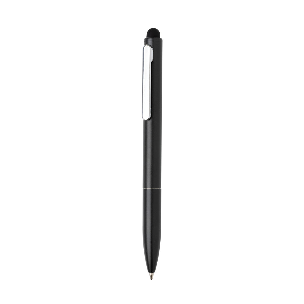 Balpen met stylus van gerecycled aluminium, zwart