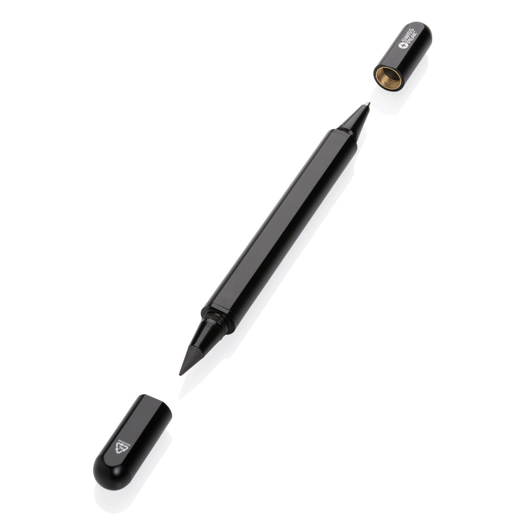 Duo-pen met grafietpunt en balpen, gerecycled, zwart
