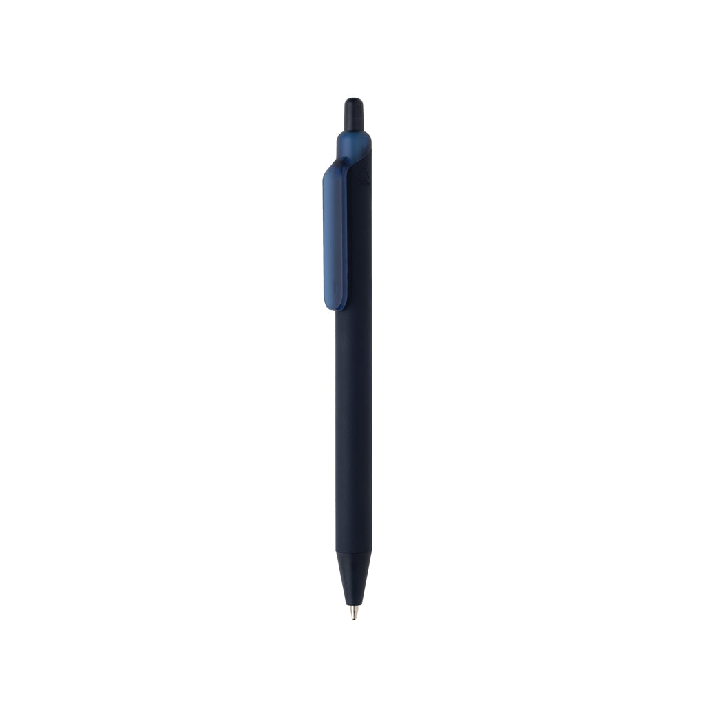 Balpen met siliconen grip, 91% gerecycled, donkerblauw