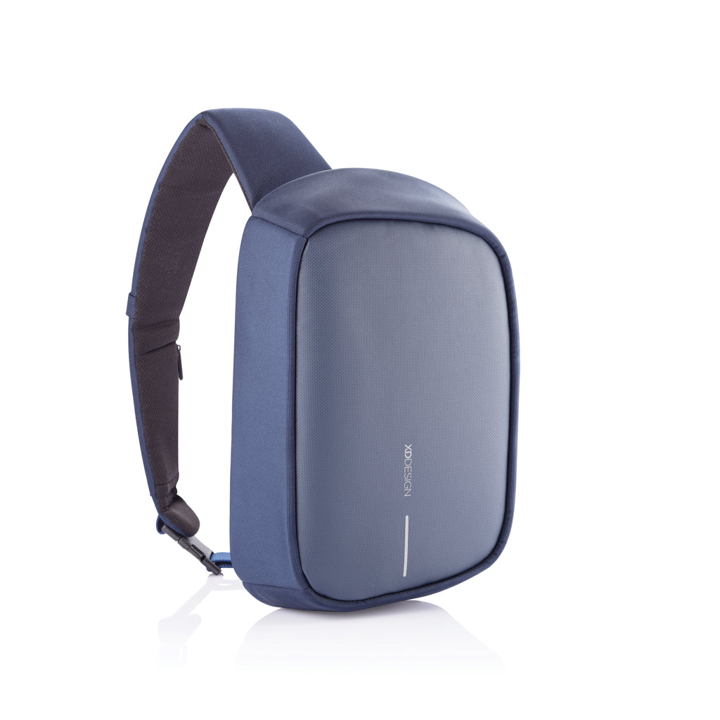 Crossbody tas van gerecycled PET en kunstleer, donkerblauw