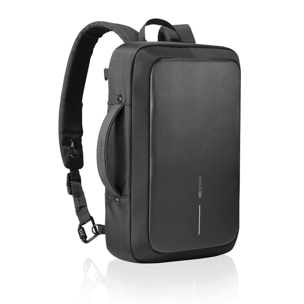 RFID-laptoprugzak laptop, gerecycled PET en kunstleer, zwart