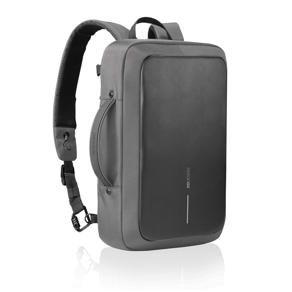 RFID-laptoprugzak laptop, gerecycled PET en kunstleer, grijs