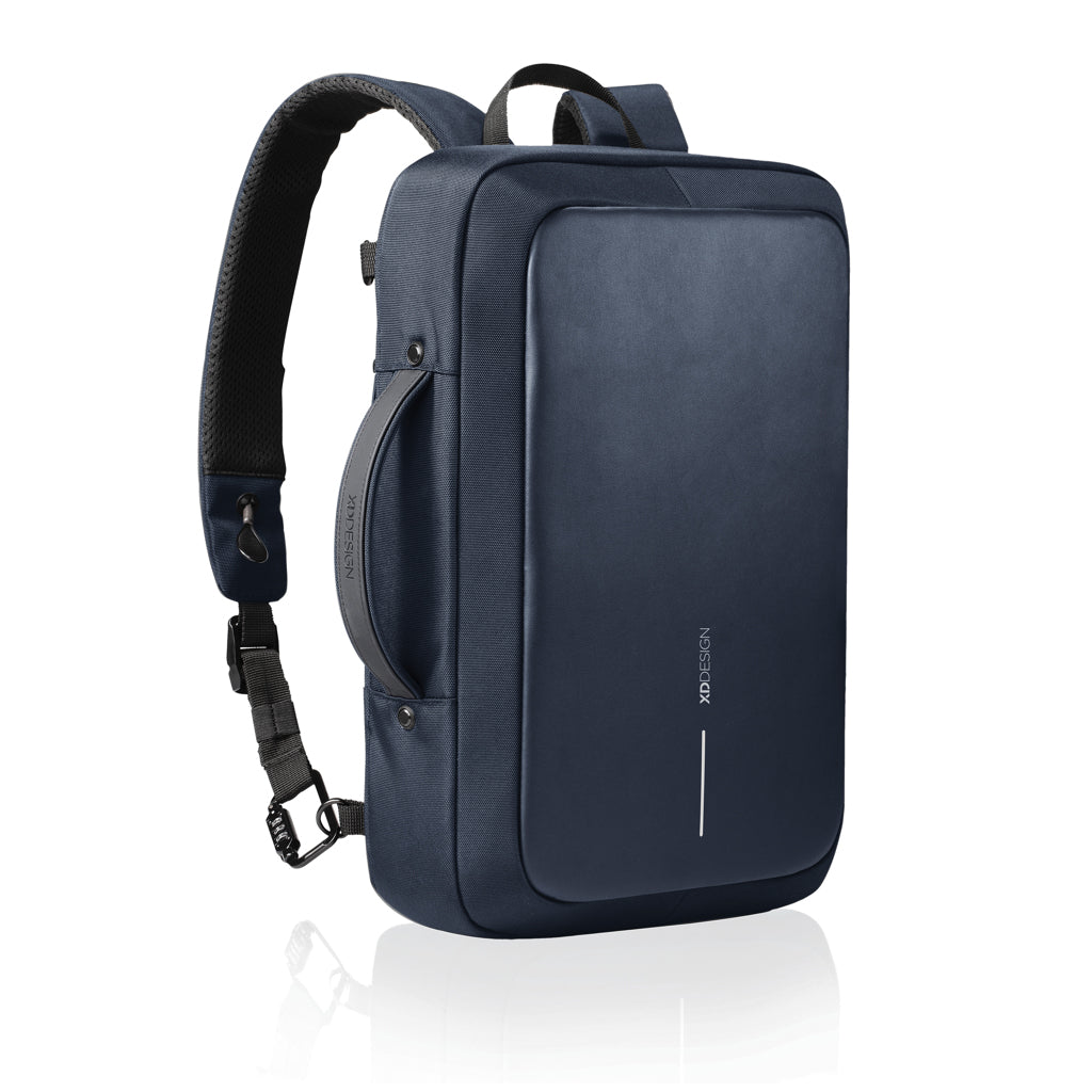RFID-laptoprugzak laptop, gerecycled PET en kunstleer, donkerblauw