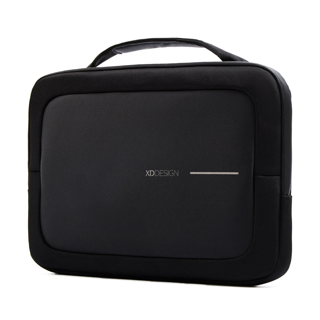 Laptoptas 16" van gerecycled PET en kunstleer, zwart