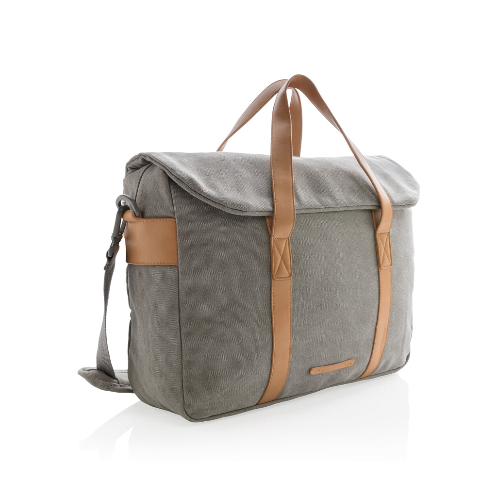 Laptoptas 15.6" van canvas en kunstleer, grijs