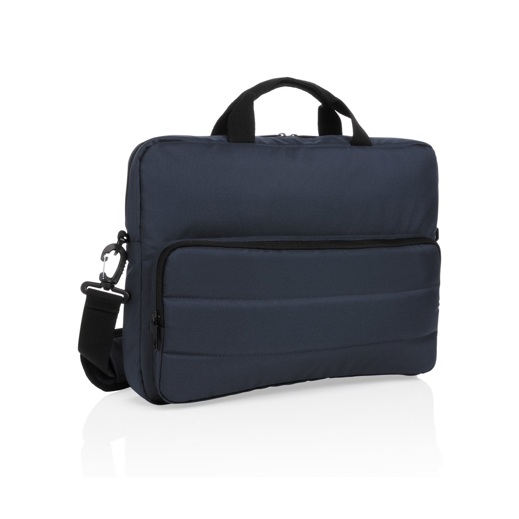 Laptoptas 15.6" van gerecycled PET en kunstleer, donkerblauw