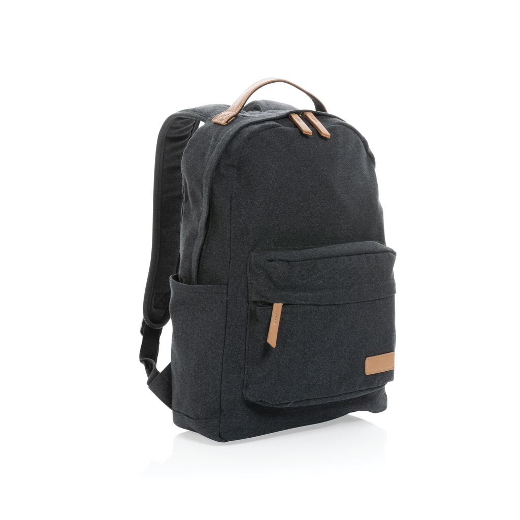 Laptoprugzak laptop van gerecycled katoen en kunstleer, zwart