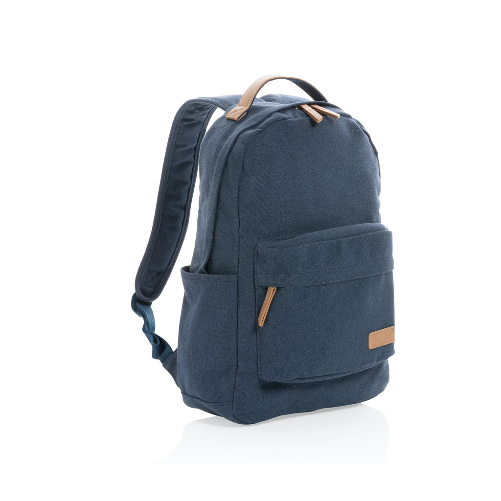 Laptoprugzak laptop van gerecycled katoen en kunstleer, blauw