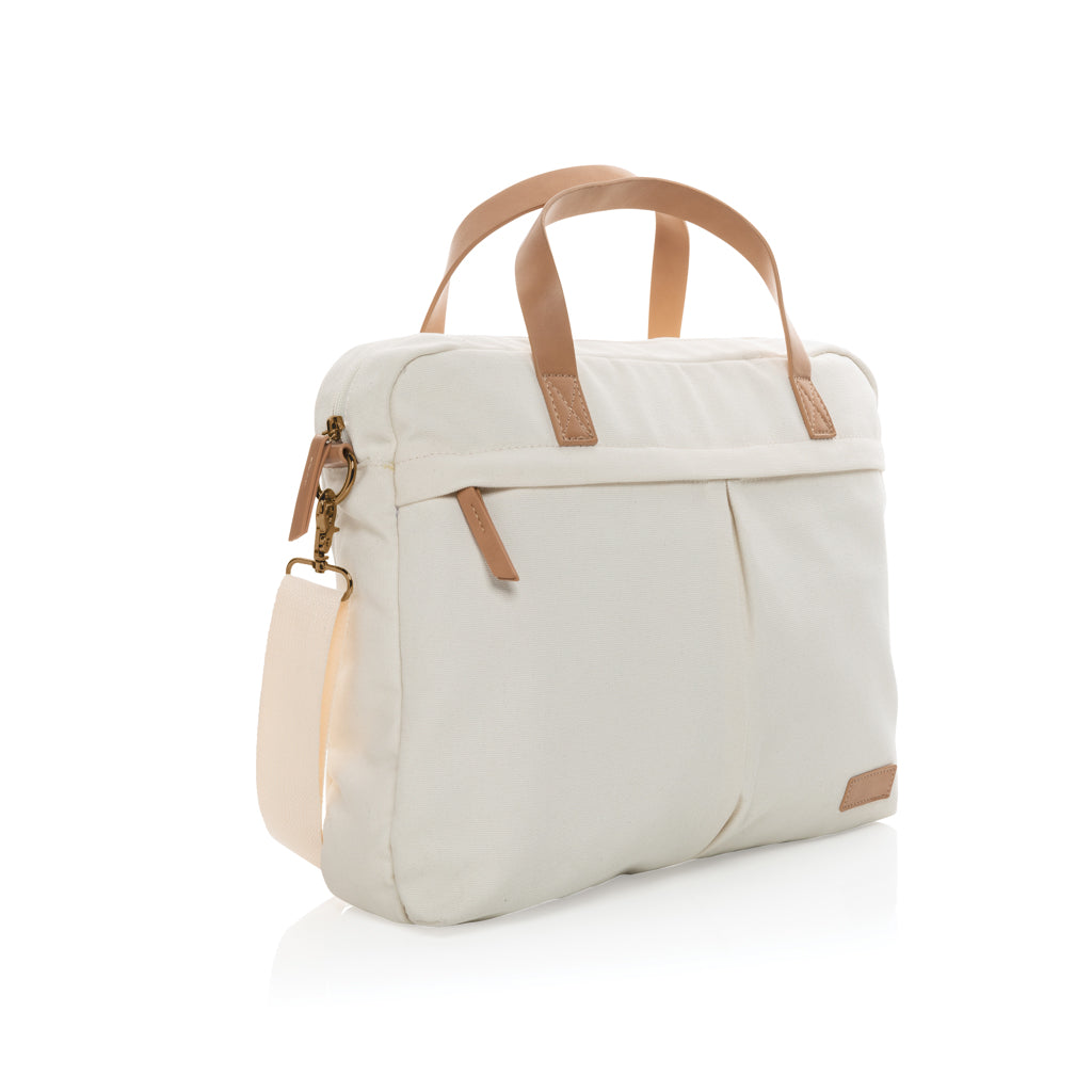 Laptoptas van gerecycled katoen en kunstleer, gebroken wit