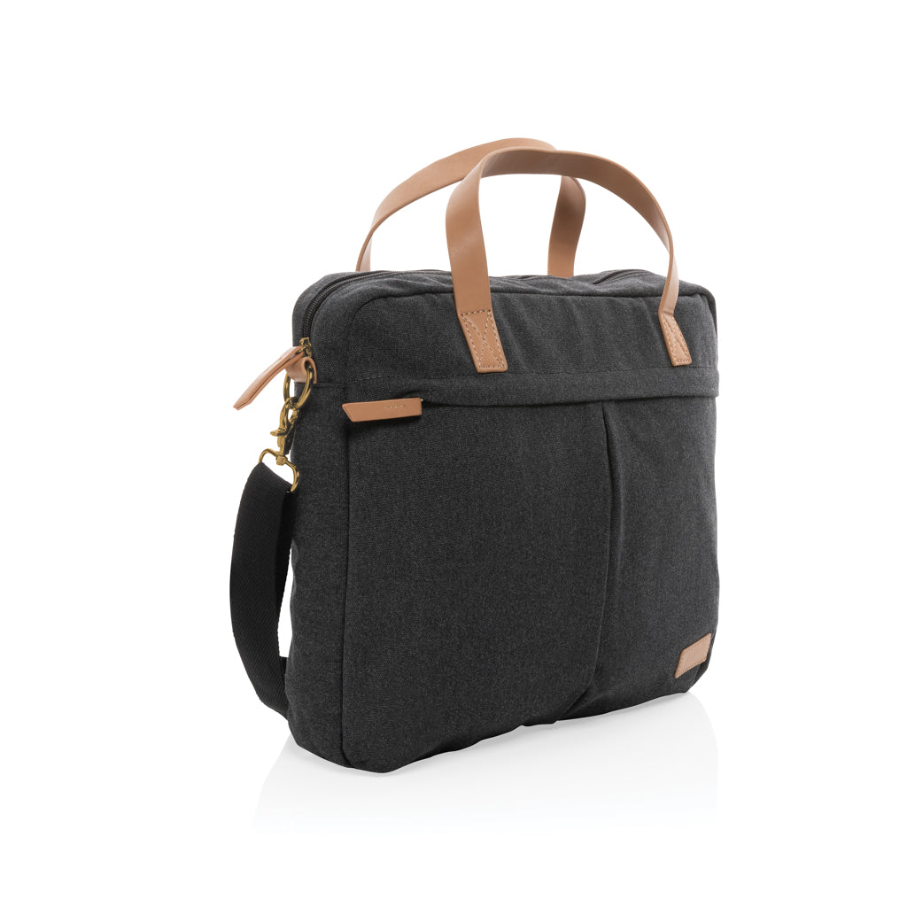 Laptoptas van gerecycled katoen en kunstleer, zwart