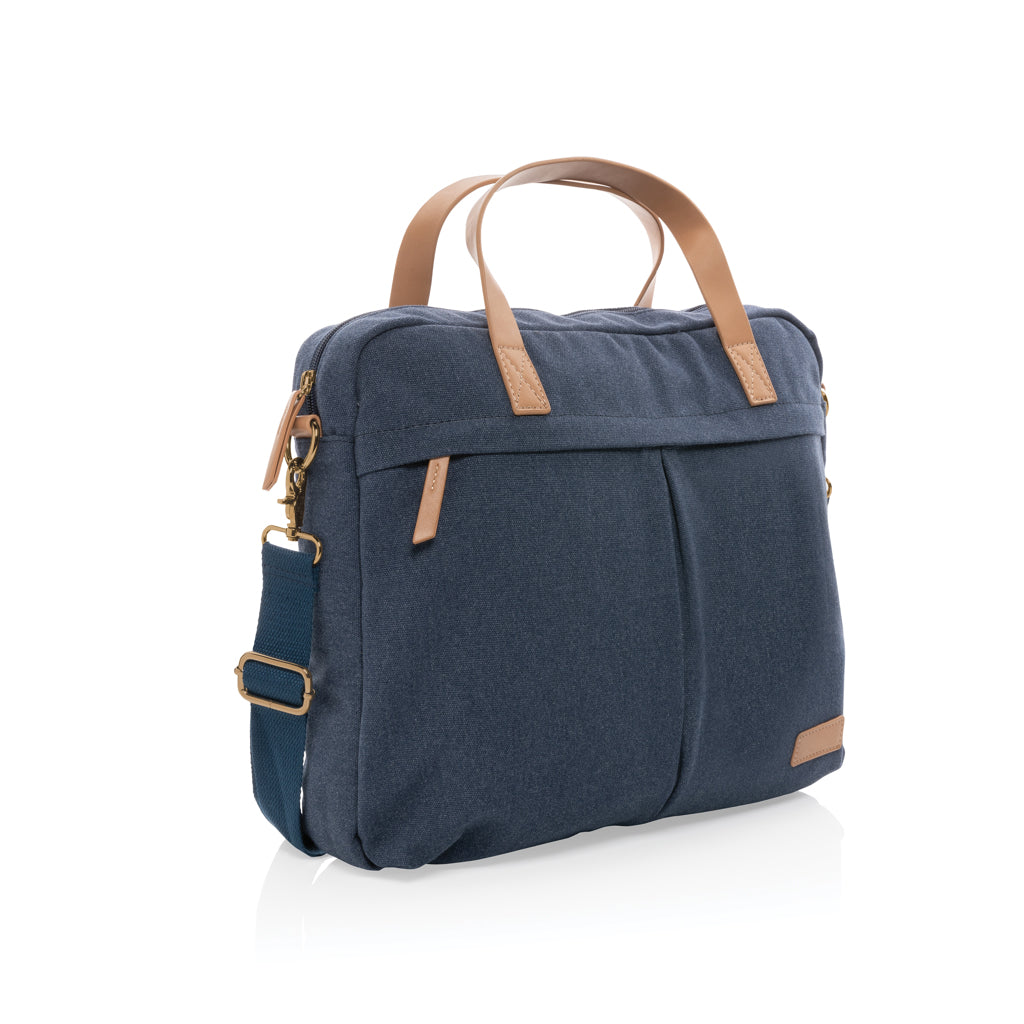 Laptoptas van gerecycled katoen en kunstleer, blauw