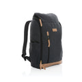 Rugzak met 15" laptopvak, gerecycled katoen en kunstleer, zwart