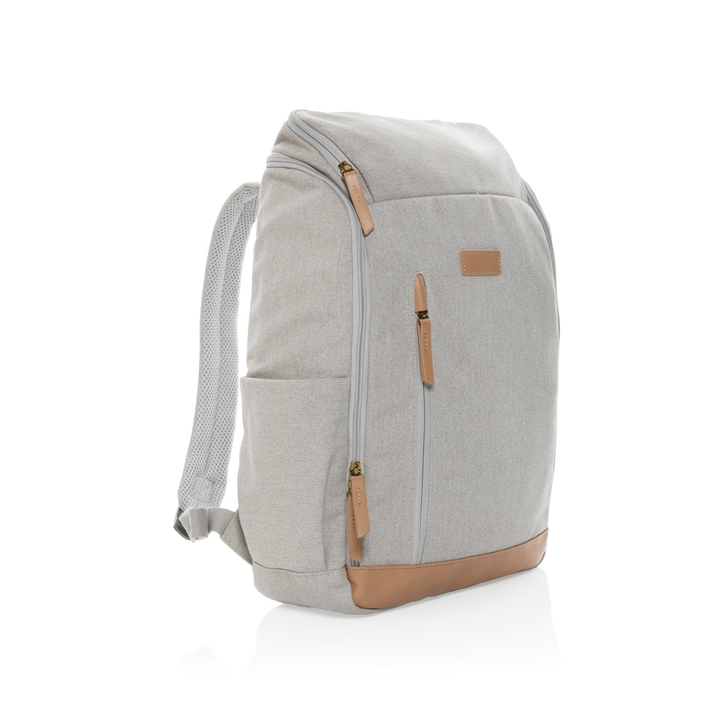 Rugzak met 15" laptopvak, gerecycled katoen en kunstleer, grijs
