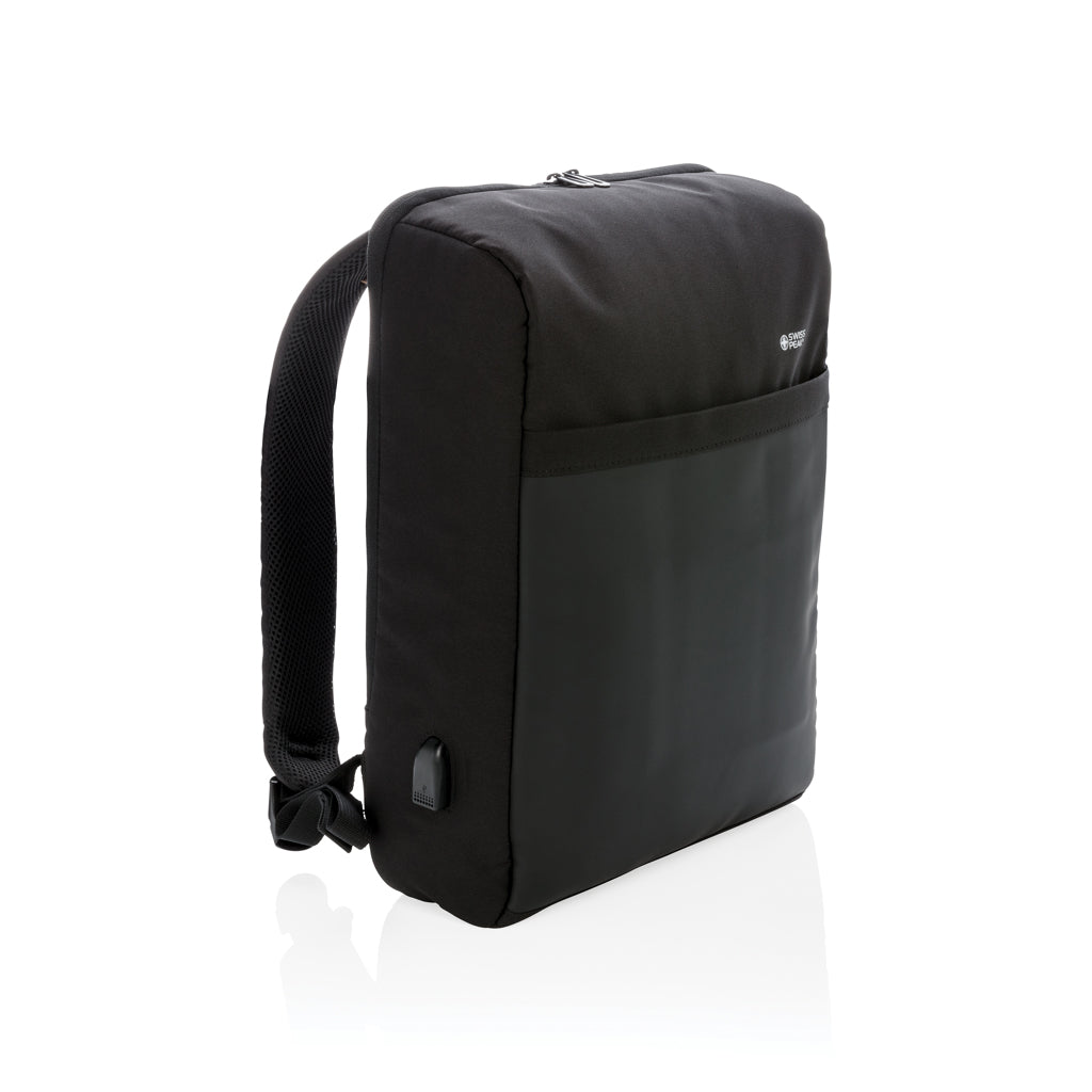 Anti-diefstal laptoptas 15.6", polyester en kunstleer, zwart