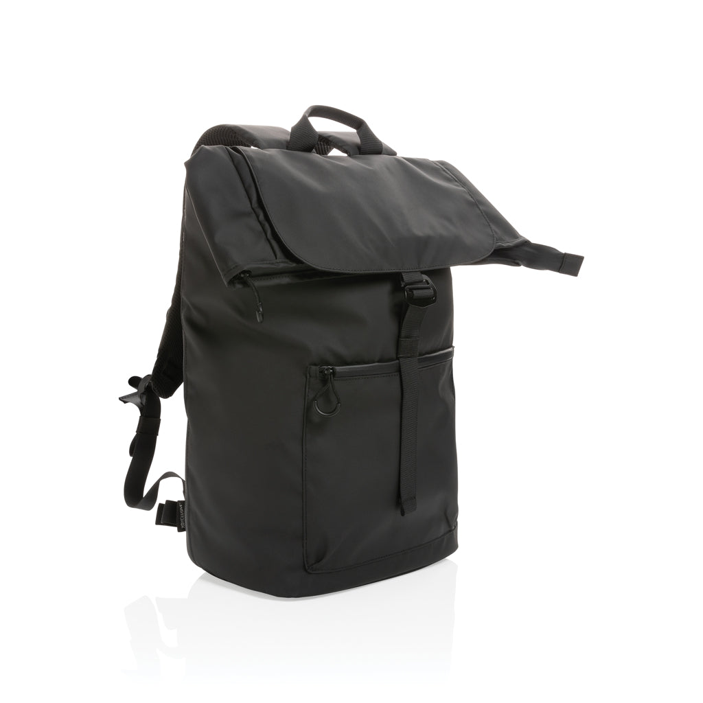 Laptoprugzak 15.6" van gerecycled PET en kunstleer, zwart