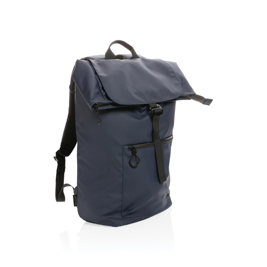 Laptoprugzak 15.6" van gerecycled PET en kunstleer, donkerblauw
