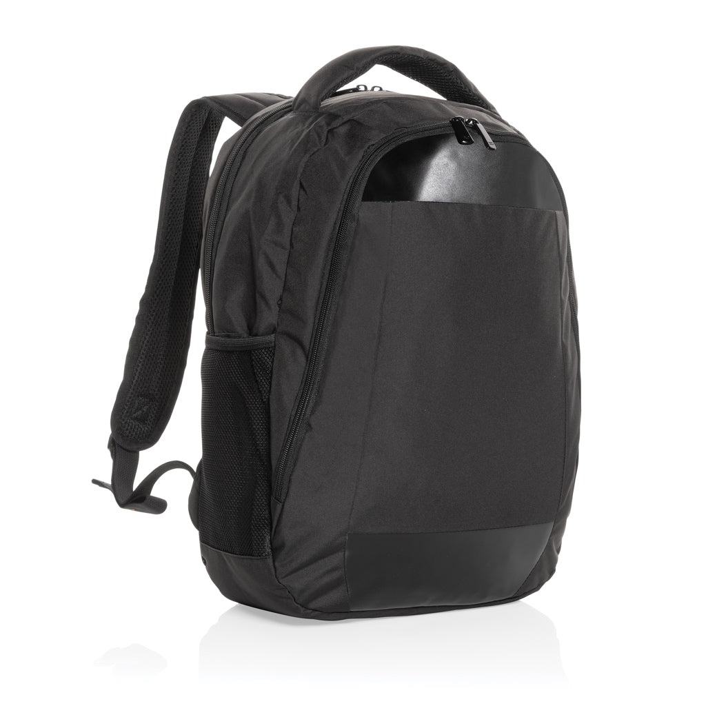 Rugzak met 15.6" laptopvak, gerecycled PET en kunstleer, zwart