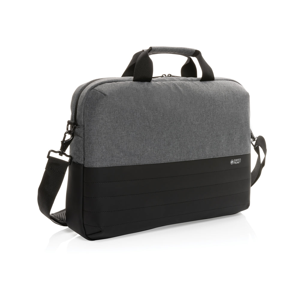 Laptoptas 15.6" van gerecycled PET en kunstleer (42 cm), grijs