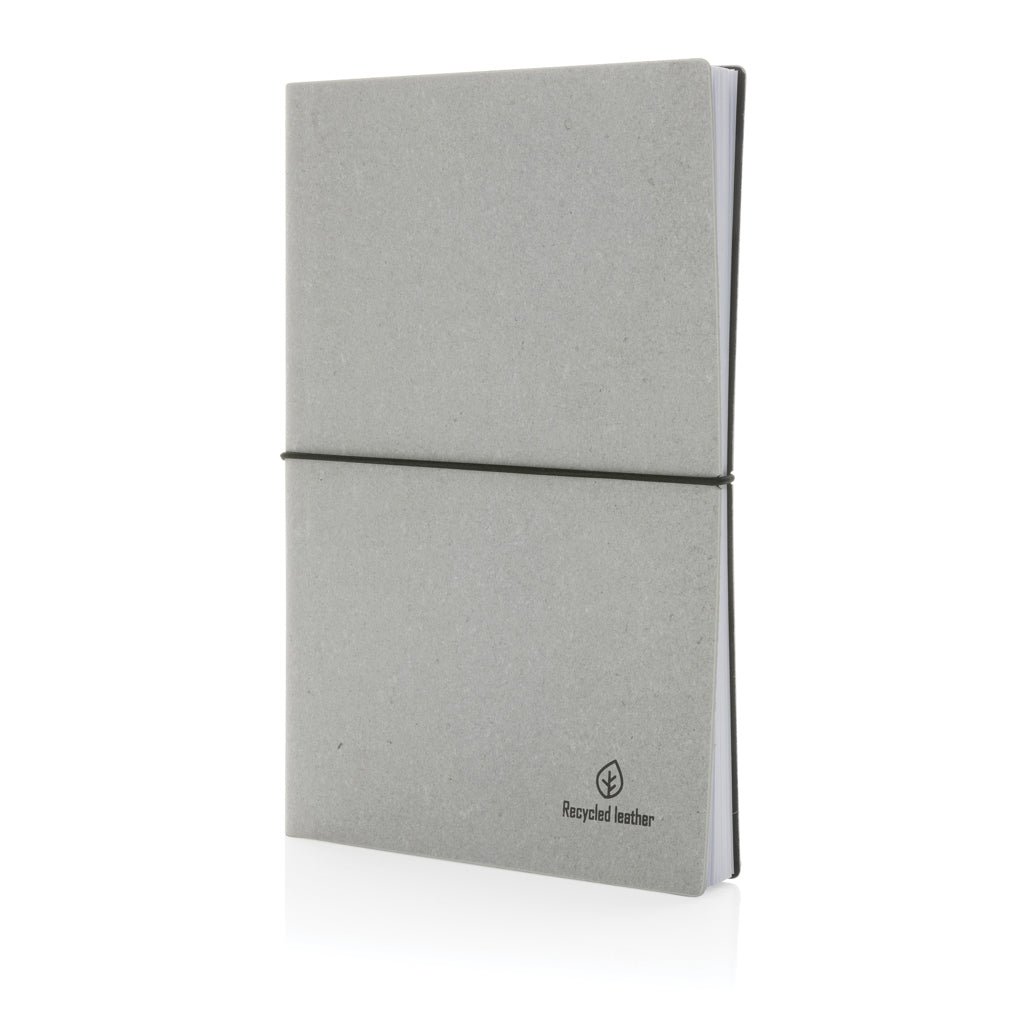 A5 notitieboek van gerecycled leer en gerecycled papier, lichtgrijs