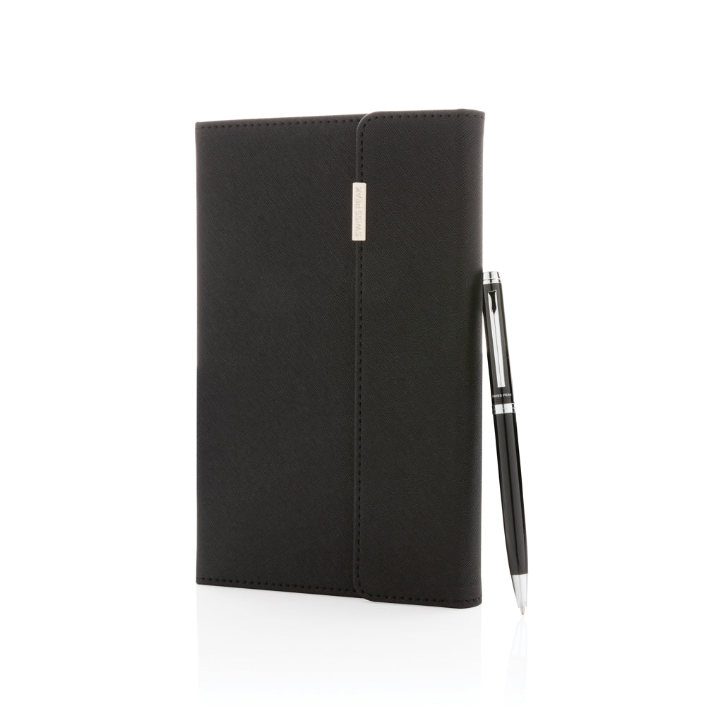 A5 notitieboek met pen, van kunstleer en papier, zwart
