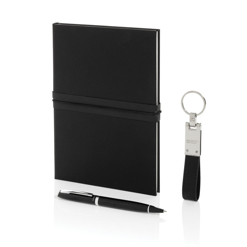 Cadeauset met sleutelhanger, pen en notitieboek, zwart