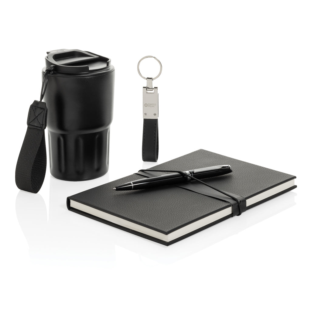 Cadeauset met koffiemok, sleutelhanger en pen, zwart