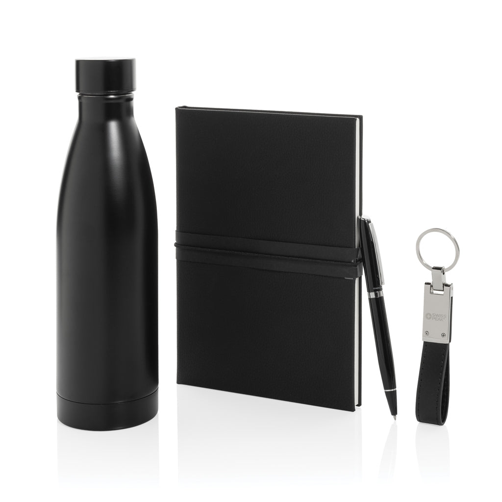 Cadeauset met drinkfles, sleutelhanger en pen, zwart