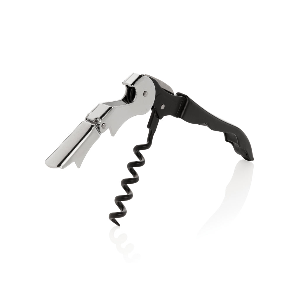 Sommelier-kurkentrekker met folie snijmes en flesopener, zwart