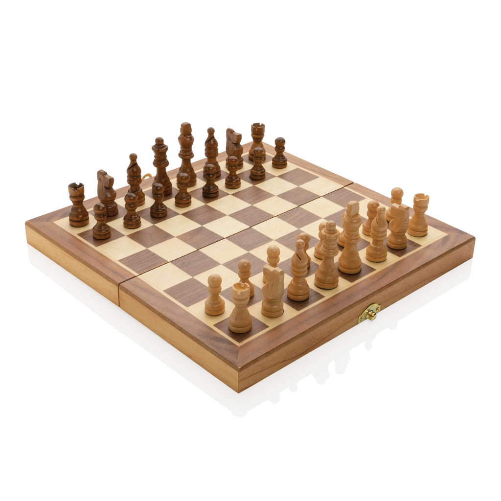 Opvouwbaar schaakspel van hout, bruin
