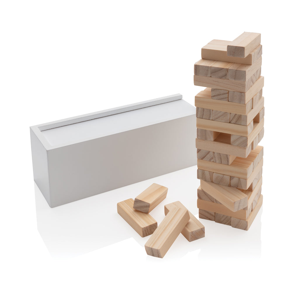 Houten tuimeltoren stapelspel, 48 blokken, wit