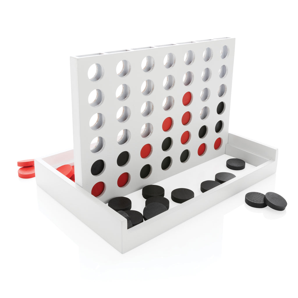 Vier-op-een-rij spel van hout, wit
