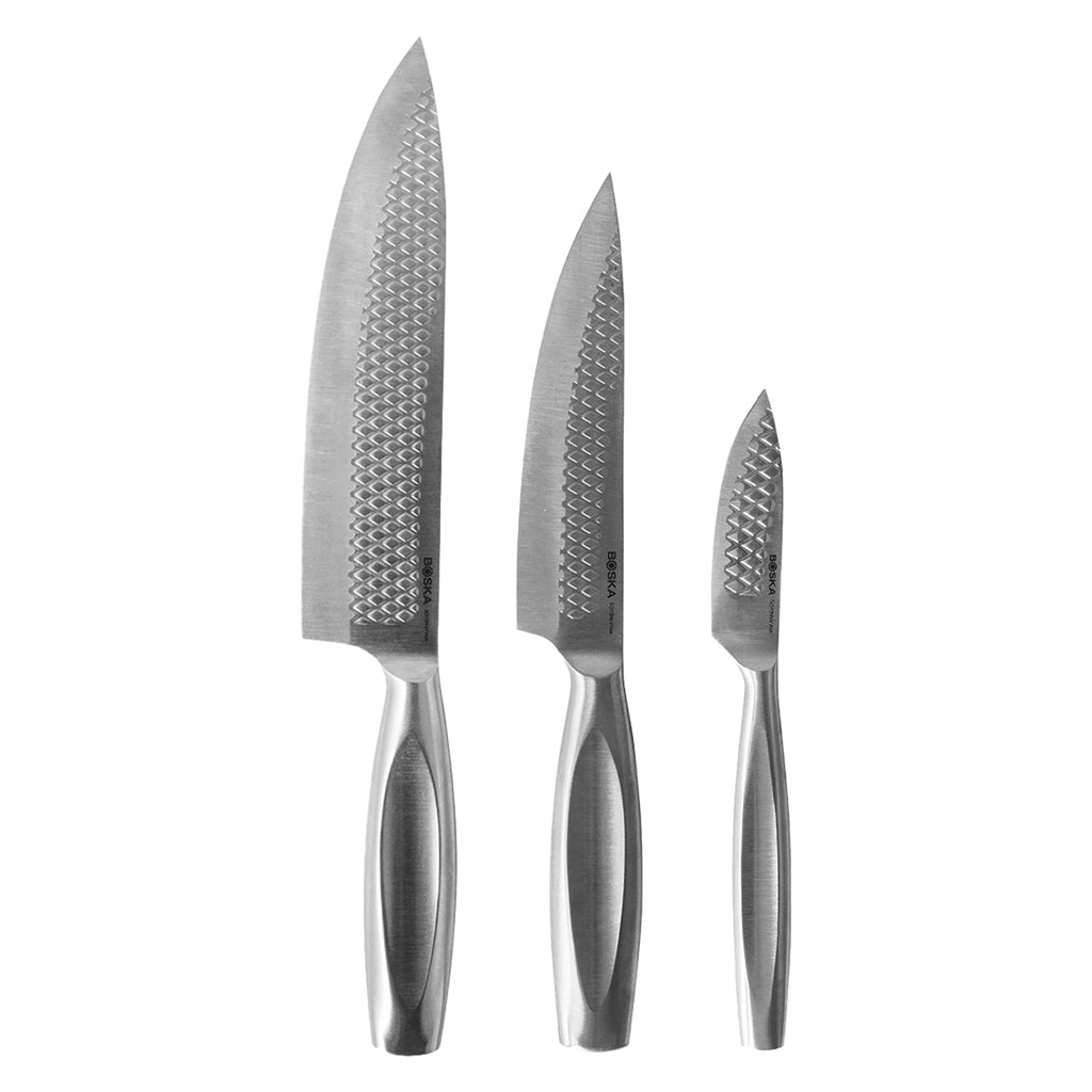 Keukenmessenset van 3: koksmes, chef-assistent en groentemes, staal