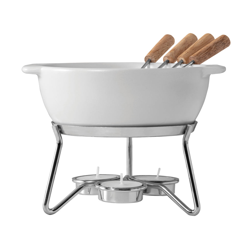 Kaasfondueset 750 ml met waxinelichtjes, wit