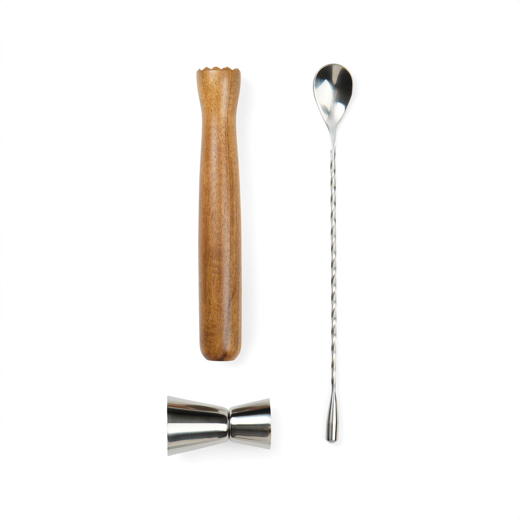 Mocktailset: muddler, jigger en barlepel, blauw