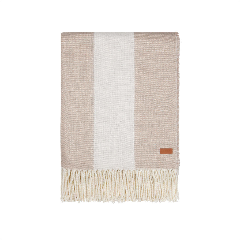 Gestreepte deken van polylana en acryl, 170x130 cm, beige