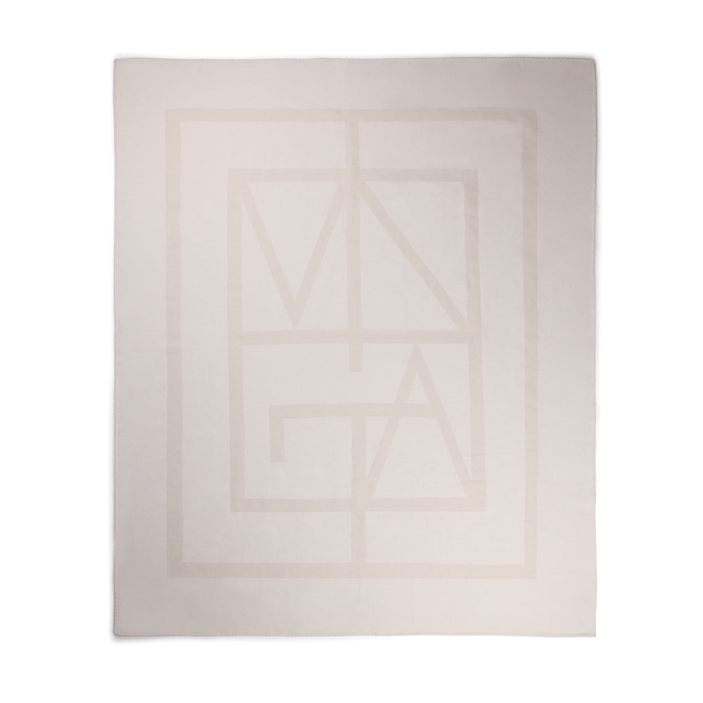 Deken met monogrampatroon, gerecycled polyester, gebroken wit